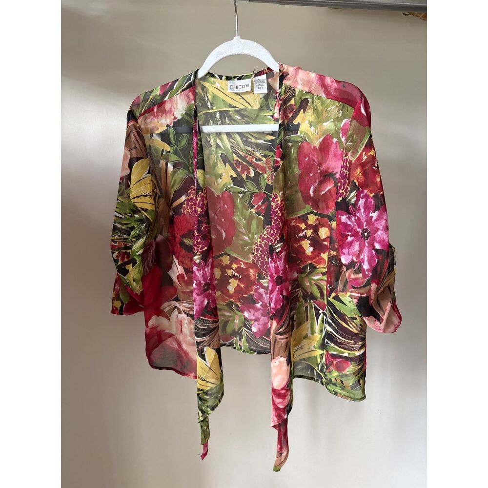 Vintage Chico’s Tropical Floral Tie Front Wrap Top / Kimono Cardigan